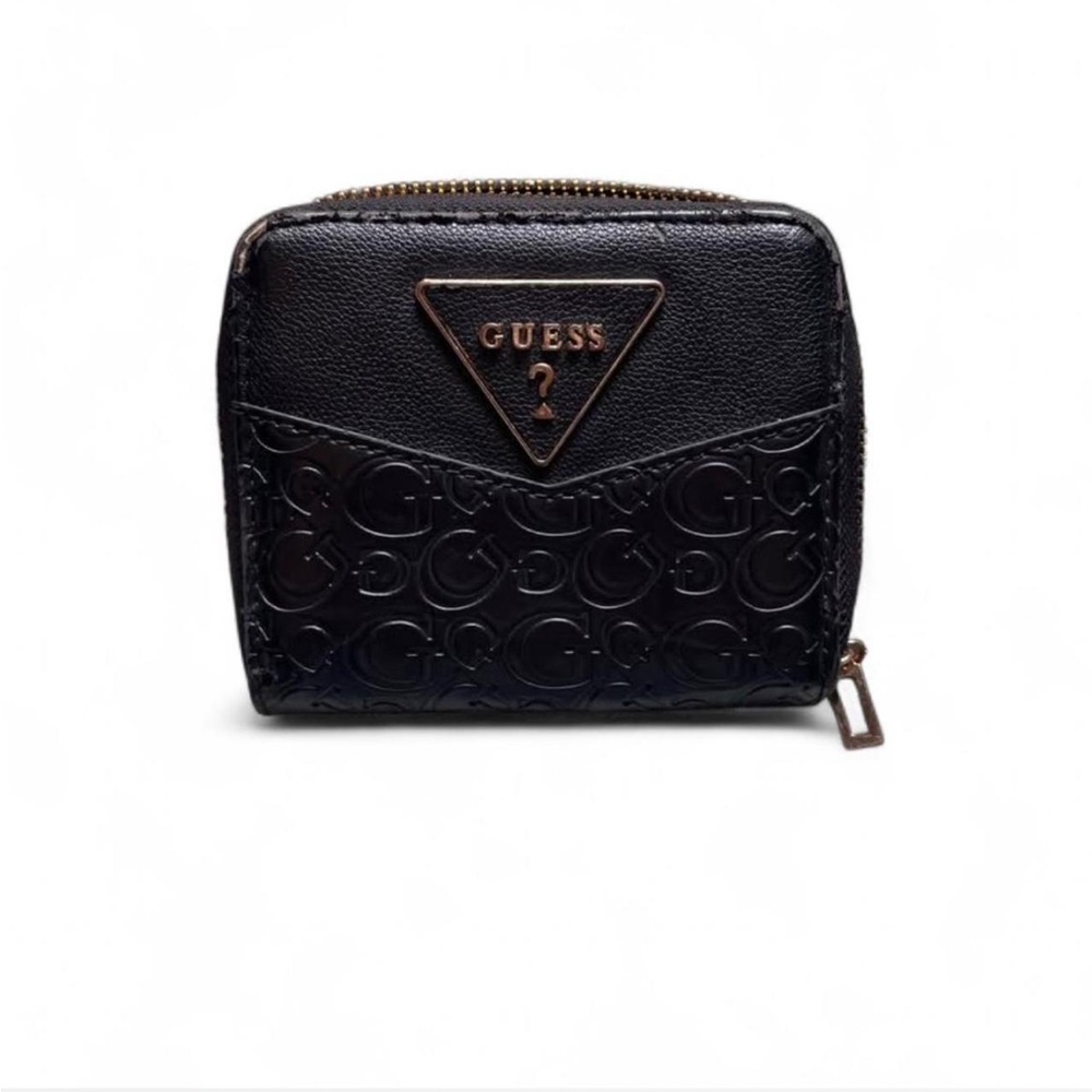 GUESS Black Embossed Wallet with Gold Accents